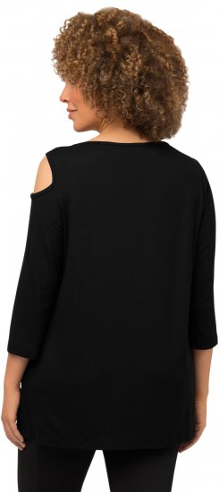 Ulla Popken Asymmetric Petal Cutouts A-line Fit Stretch Knit Top Black - Tričká - 