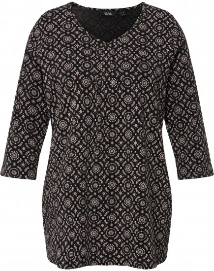 Ulla Popken 3/4 Sleeve Geometric Graphic Tee Black - Tričká - 