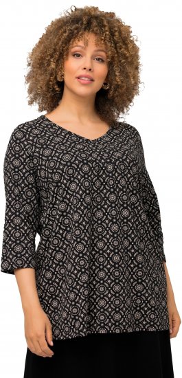 Ulla Popken 3/4 Sleeve Geometric Graphic Tee Black - Tričká - 