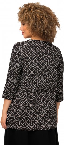Ulla Popken 3/4 Sleeve Geometric Graphic Tee Black - Tričká - 