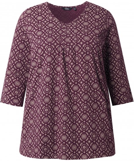 Ulla Popken 3/4 Sleeve Geometric Graphic Tee Plum - Tričká - 