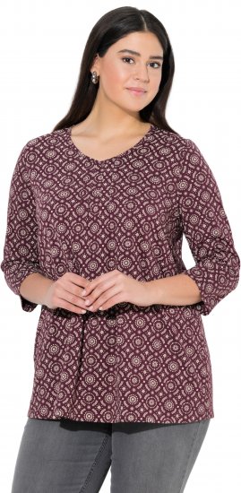 Ulla Popken 3/4 Sleeve Geometric Graphic Tee Plum - Tričká - 