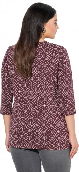 Ulla Popken 3/4 Sleeve Geometric Graphic Tee Plum - Tričká - 
