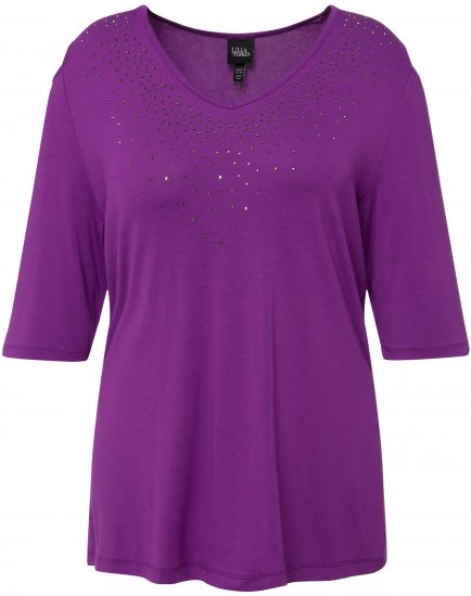Ulla Popken Rhinestone Detail 3/4 Sleeve Tee Blackberry - Potlačené tričká pre ženy - 