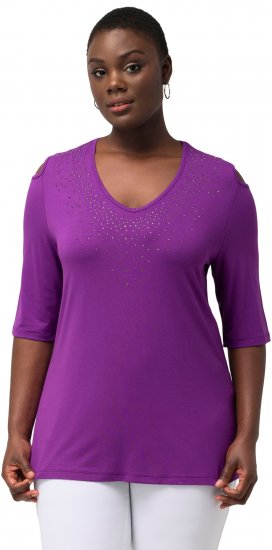 Ulla Popken Rhinestone Detail 3/4 Sleeve Tee Blackberry - Potlačené tričká pre ženy - 