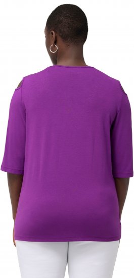 Ulla Popken Rhinestone Detail 3/4 Sleeve Tee Blackberry - Potlačené tričká pre ženy - 