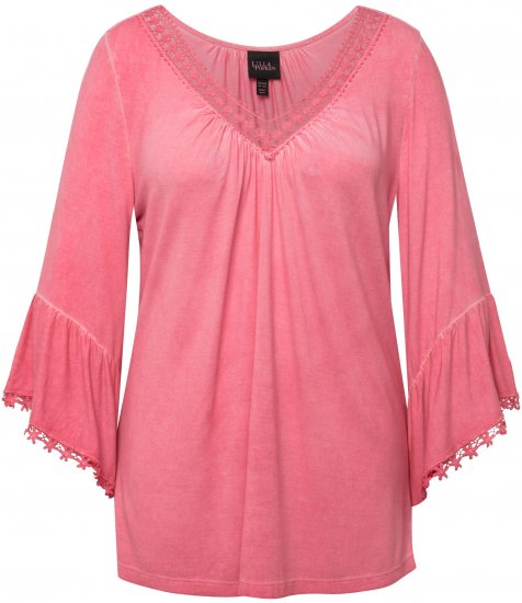 Ulla Popken Trumpet Sleeve Cold Dyed Tee Dark Pink - Potlačené tričká pre ženy - 
