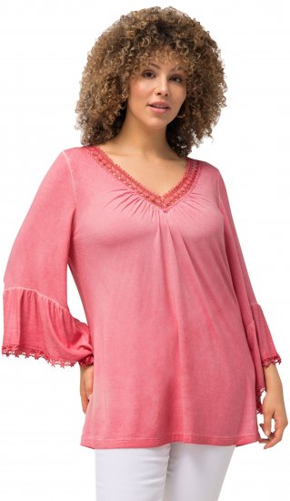 Ulla Popken Trumpet Sleeve Cold Dyed Tee Dark Pink - Potlačené tričká pre ženy - 
