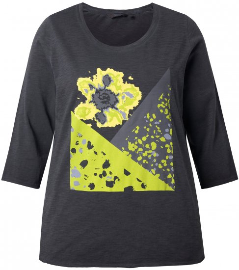Ulla Popken Graphic Patch Print 3/4 Sleeve T-Shirt Black - Tričká - 