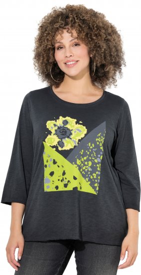 Ulla Popken Graphic Patch Print 3/4 Sleeve T-Shirt Black - Tričká - 