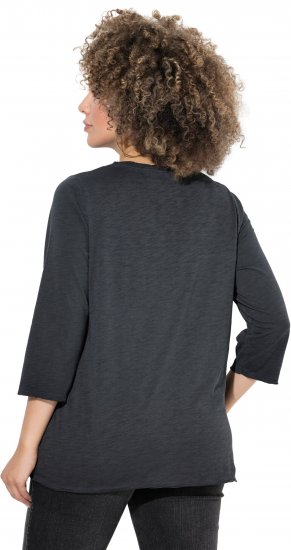 Ulla Popken Graphic Patch Print 3/4 Sleeve T-Shirt Black - Tričká - 