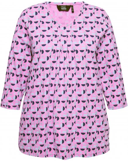 Ulla Popken Geometric Pattern 3/4 Sleeve Tee Amethyst - Potlačené tričká pre ženy - 