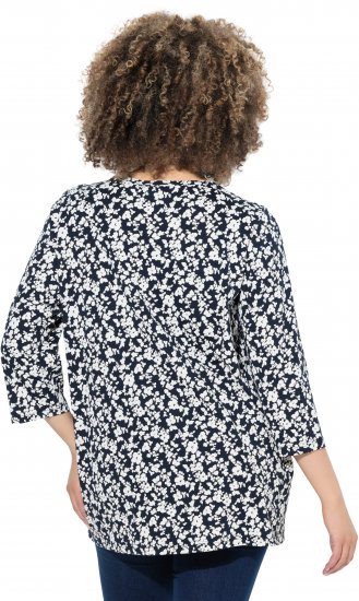 Ulla Popken Floral 3/4 Sleeve V-Neck A-Line Tee Navy - Tričká - 