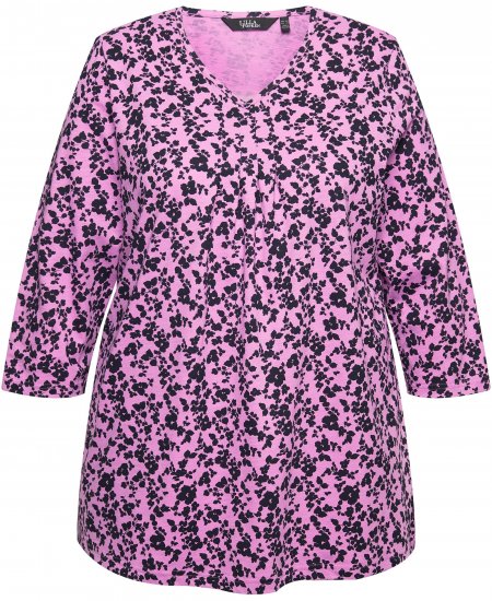 Ulla Popken Floral 3/4 Sleeve V-Neck A-Line Tee Amethyst - Tričká - 