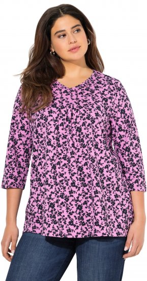 Ulla Popken Floral 3/4 Sleeve V-Neck A-Line Tee Amethyst - Tričká - 