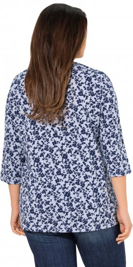 Ulla Popken Floral 3/4 Sleeve V-Neck A-Line Tee Blue - Tričká - 