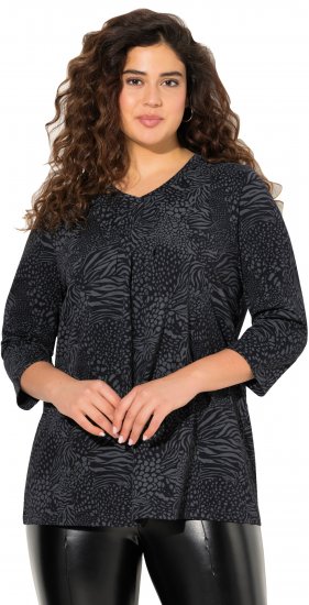 Ulla Popken Animal Print 3/4 Sleeve V-Neck Tee Black - Tričká - 