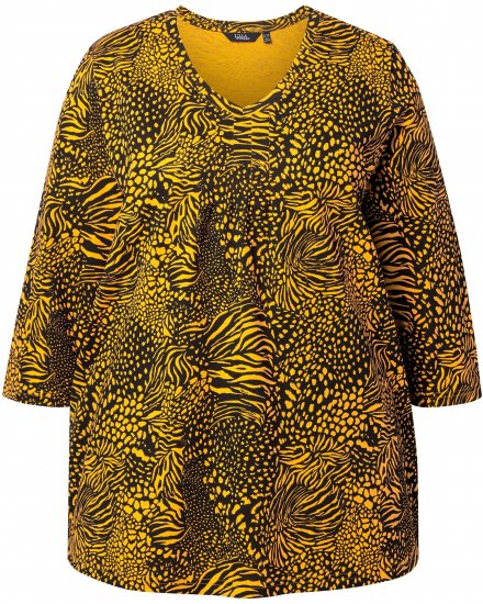 Ulla Popken Animal Print 3/4 Sleeve V-Neck Tee Neon Orange - Tričká - 