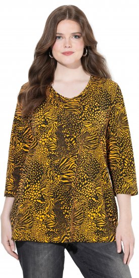 Ulla Popken Animal Print 3/4 Sleeve V-Neck Tee Neon Orange - Tričká - 