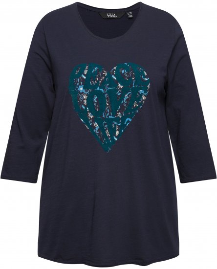 Ulla Popken Peace Love Life 3/4 Sleeve Graphic Tee Navy - Tričká - 