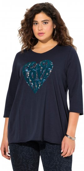 Ulla Popken Peace Love Life 3/4 Sleeve Graphic Tee Navy - Tričká - 