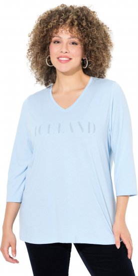 Ulla Popken Country Lettered 3/4 Sleeve Tee Soft Light Blue - Potlačené tričká pre ženy - 