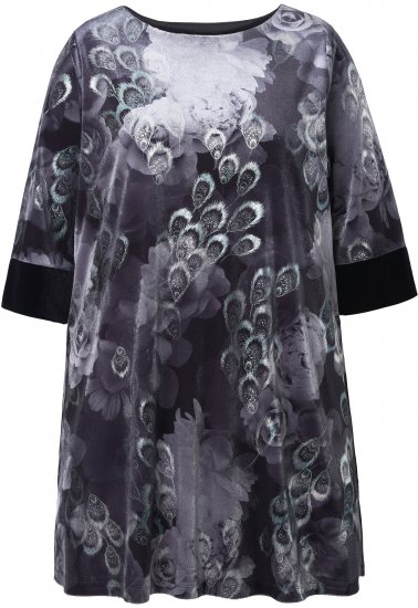 Ulla Popken Velvet Peacock Feather 3/4 Sleeve Tunic Blouse Black - Tričká - 