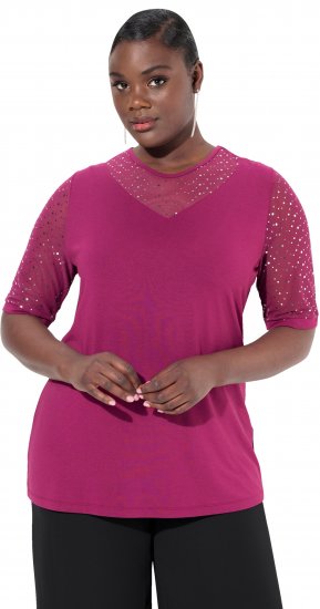 Ulla Popken Sequined Mesh Sleeve Blouse Aubergine - Tričká - 