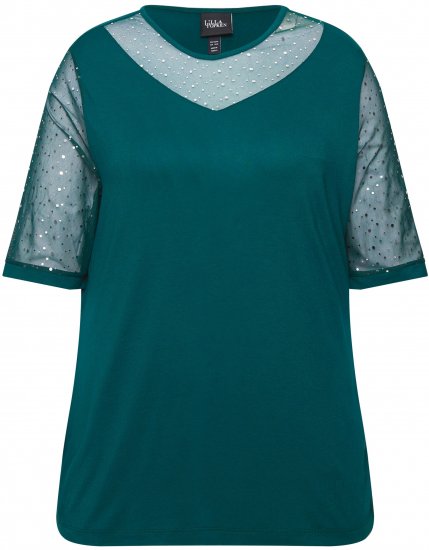 Ulla Popken Sequined Mesh Sleeve Blouse Dark Green - Tričká - 