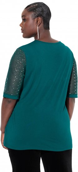Ulla Popken Sequined Mesh Sleeve Blouse Dark Green - Tričká - 