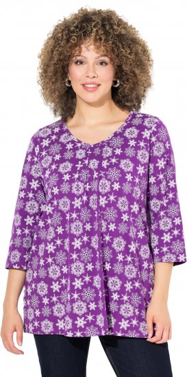 Ulla Popken Snowflake Print 3/4 Sleeve A-Line Tee Dark Purple - Potlačené tričká pre ženy - 