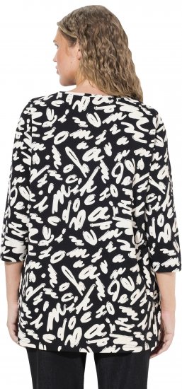 Ulla Popken Scribble Print Square Neck 3/4 Sleeve Tee Black - Potlačené tričká pre ženy - 