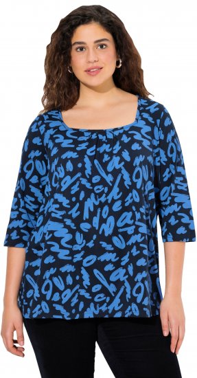 Ulla Popken Scribble Print Square Neck 3/4 Sleeve Tee Navy - Potlačené tričká pre ženy - 