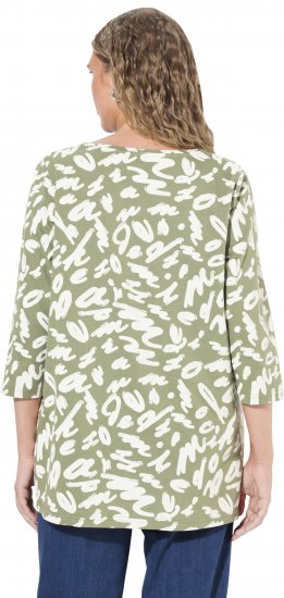 Ulla Popken Scribble Print Square Neck 3/4 Sleeve Tee Sage Green - Potlačené tričká pre ženy - 