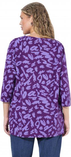 Ulla Popken Scribble Print Square Neck 3/4 Sleeve Tee Violet - Potlačené tričká pre ženy - 