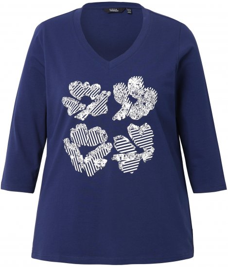 Ulla Popken Floral Graphic V-Neck Tee Ink Blue - Ulla Popken - 