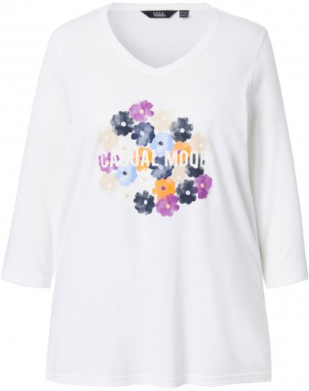 Ulla Popken Casual Mood Floral V-Neck Tee Off-White - Tričká - 