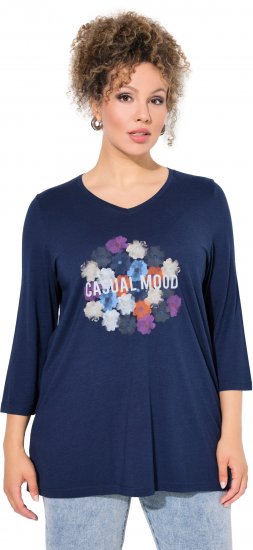 Ulla Popken Casual Mood Floral V-Neck Tee Navy - Tričká - 