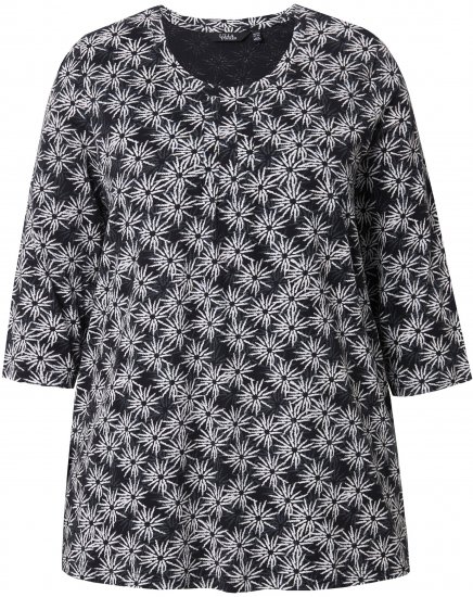 Ulla Popken Graphic Flower A-Line 3/4 Sleeve Tee Black - Tričká - 