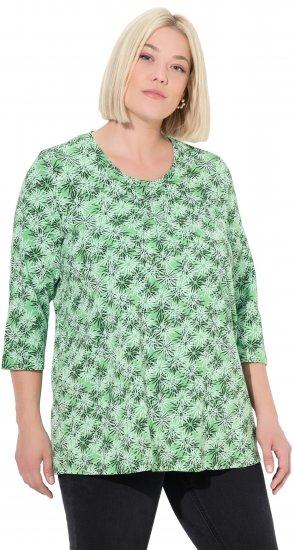 Ulla Popken Graphic Flower A-Line 3/4 Sleeve Tee Apple Green - Tričká - 