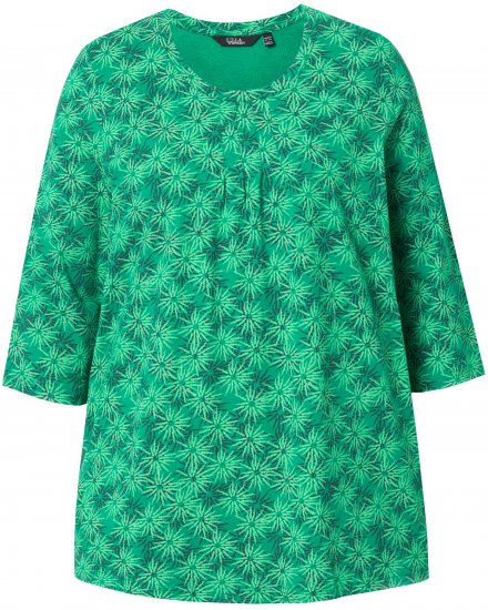 Ulla Popken Graphic Flower A-Line 3/4 Sleeve Tee Moss Green - Tričká - 
