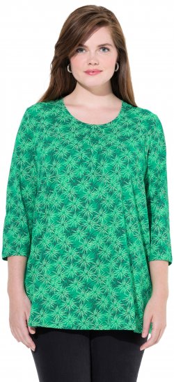Ulla Popken Graphic Flower A-Line 3/4 Sleeve Tee Moss Green - Tričká - 