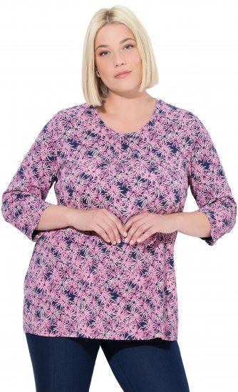Ulla Popken Graphic Flower A-Line 3/4 Sleeve Tee Pink - Tričká - 