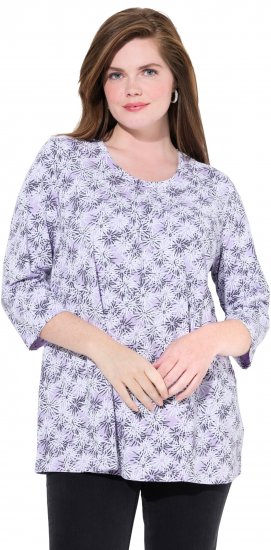 Ulla Popken Graphic Flower A-Line 3/4 Sleeve Tee Lavender - Tričká - 
