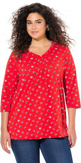 Ulla Popken Minimal Floral Print 3/4 Sleeve Tee Neon Red - Potlačené tričká pre ženy - 