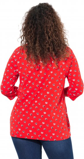 Ulla Popken Minimal Floral Print 3/4 Sleeve Tee Neon Red - Potlačené tričká pre ženy - 