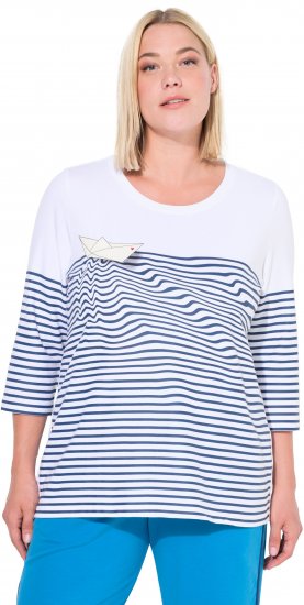 Ulla Popken Paper Boat Print 3/4 Sleeve Tee Snow White - Potlačené tričká pre ženy - 