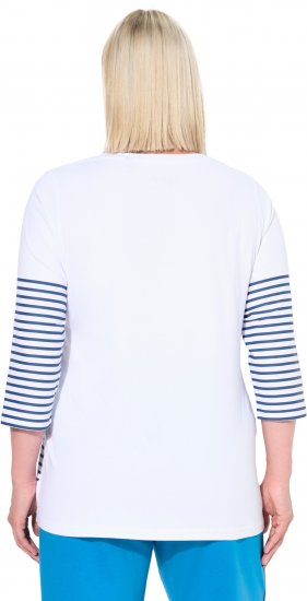 Ulla Popken Paper Boat Print 3/4 Sleeve Tee Snow White - Potlačené tričká pre ženy - 