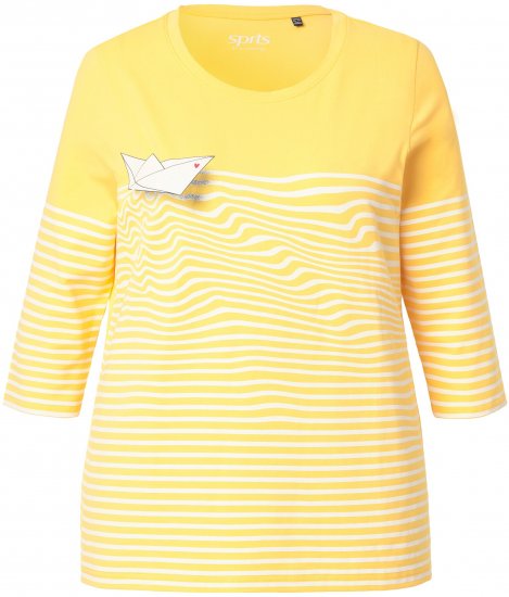 Ulla Popken Paper Boat Print 3/4 Sleeve Tee Sun Yellow - Potlačené tričká pre ženy - 