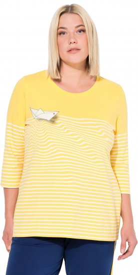 Ulla Popken Paper Boat Print 3/4 Sleeve Tee Sun Yellow - Potlačené tričká pre ženy - 